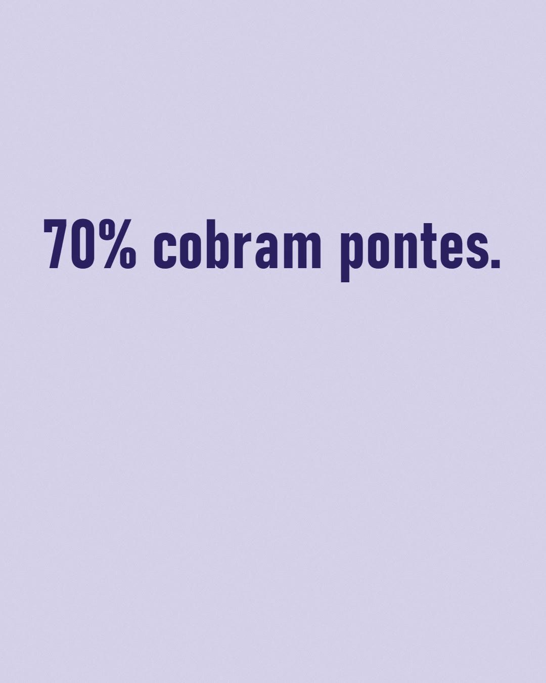 Primeiro quadro do filme de um post da fila, com a frase 70% cobram pontes, só 47% veem acontecer, em letras grandes sobre fundo lavanda.